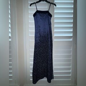 Nicole Miller Long Spaghetti Strap Blue & Silver Thigh High Slit Dress Size S